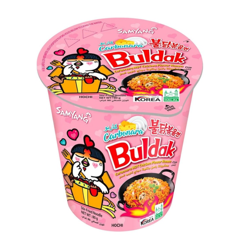 Buldak Artificial Spicy Chicken Flavor Ramen Carbonara (Cup) 
